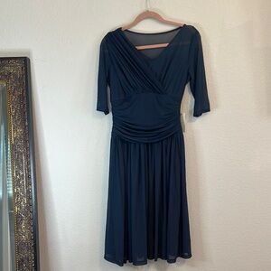 Kiyonna Navy Midi Dress with 3/4 Sleeves
